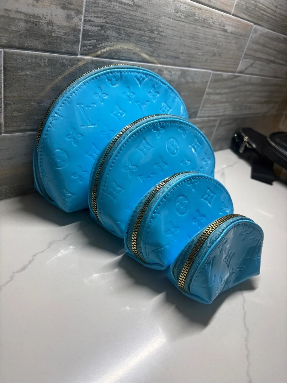 Louis Vuitton Turquoise Vernis Monogram Cosmetic Pouch Set of 4